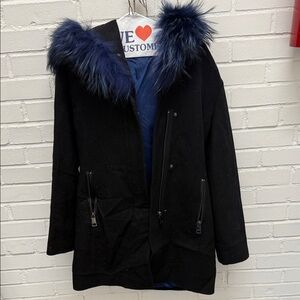 Liu Jo Black Jacket with Blue Fur Trim